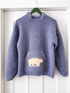 Vintage Hand-knit polar bear wool hoodie